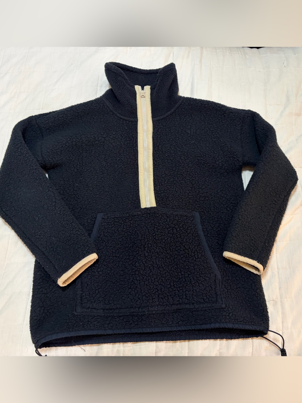 J. Crew Black Sherpa Half-Zip Pullover with Cream Trim